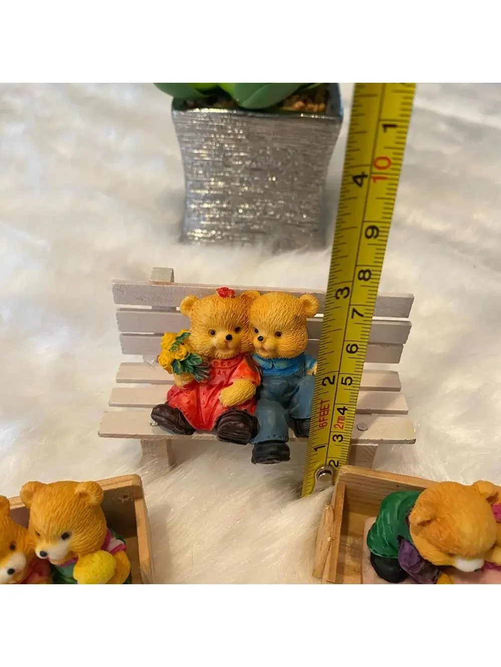 Miniature Bear Figurines on Benches - Set of 3